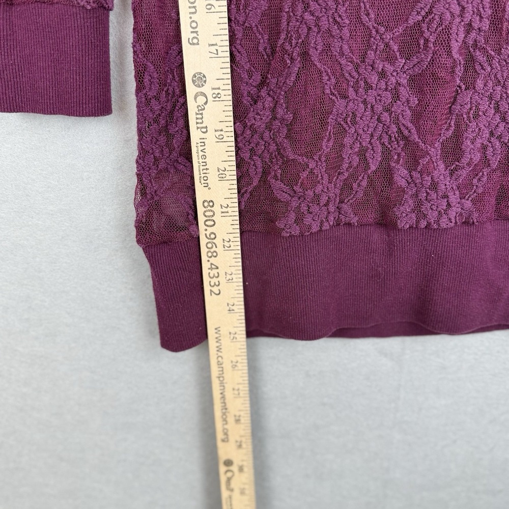 Vanity Y2K Burgundy Women's Grunge Sheer Lace 3/4 Sleeved Hoodie Cowl Neck Sz M - Picture 7 of 8